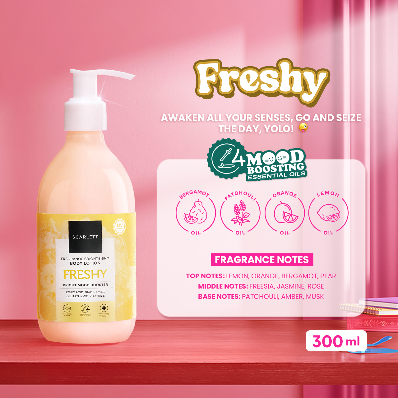 Scarlett New! Fragrance Brightening Body Lotion Bright Mood Booster Freshy